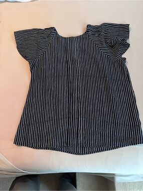 Worthington Black and White Striped Dot Flutter Sleeve Blouse